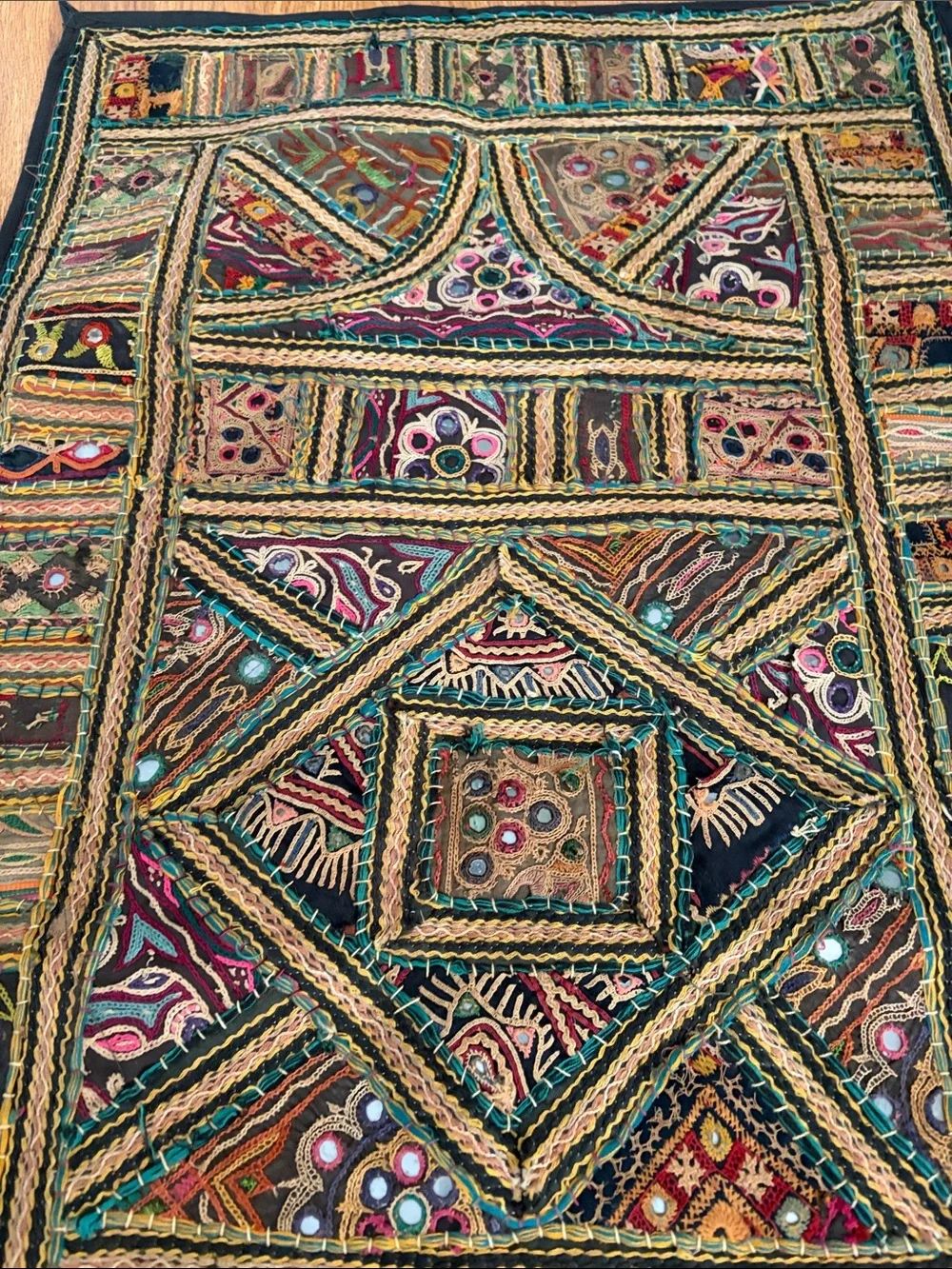 Handcrafted Multicolor Embroidered Wall Hanging - Bohemian Home Decor